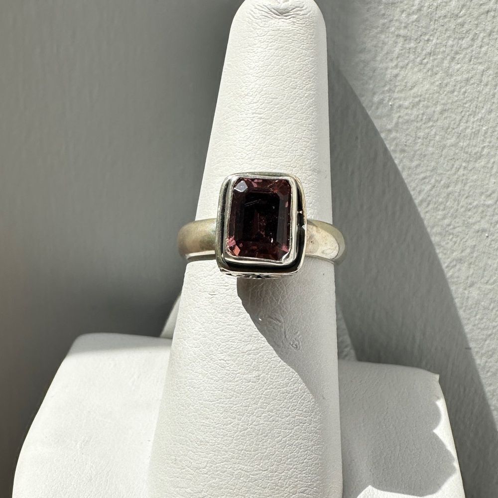 NWT 2ct emerald cut Pink‎ Tourmaline, Bali Sterling silver ring!
